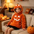 thumbnail image 6 of Kids Halloween Pumpkin Hoodie, Zip Face Cover Jack-o'-Lantern Long Sleeve Pullover Sweatshirt with Pocket, Soft Cozy Top for Boys Girls Trick-or-Treat(Orange1,7-8 Years), 6 of 8
