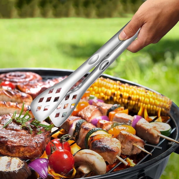 Pinzas para alimentos de acero inoxidable Pinzas para cocinar para barbacoa de cocina de 25 cm Mango ergonómico resistente al calor Multiusos para asar a la parrilla Hornear Freír Servir 1 pieza