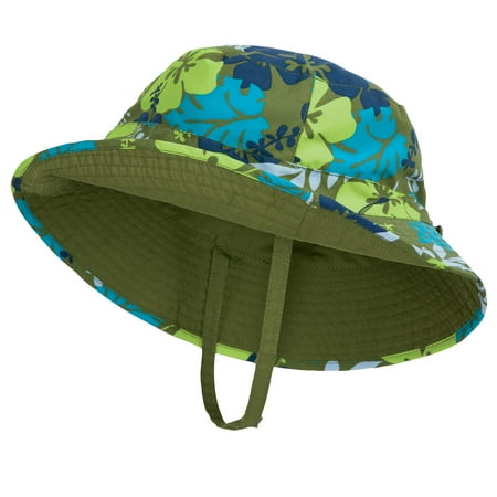 - Sun Smarties Aloha Adjustable and Reversible Baby Boy Sun Hat - Hawaiian Print Reverses to a Solid Olive Green Brim Hat - X-Small, 6-12 Months