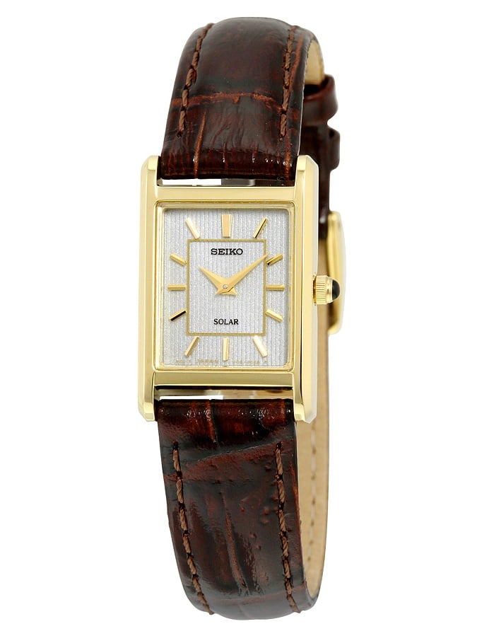 Seiko Seiko Women's Solar Champagne Dial Brown Leather Watch SUP252