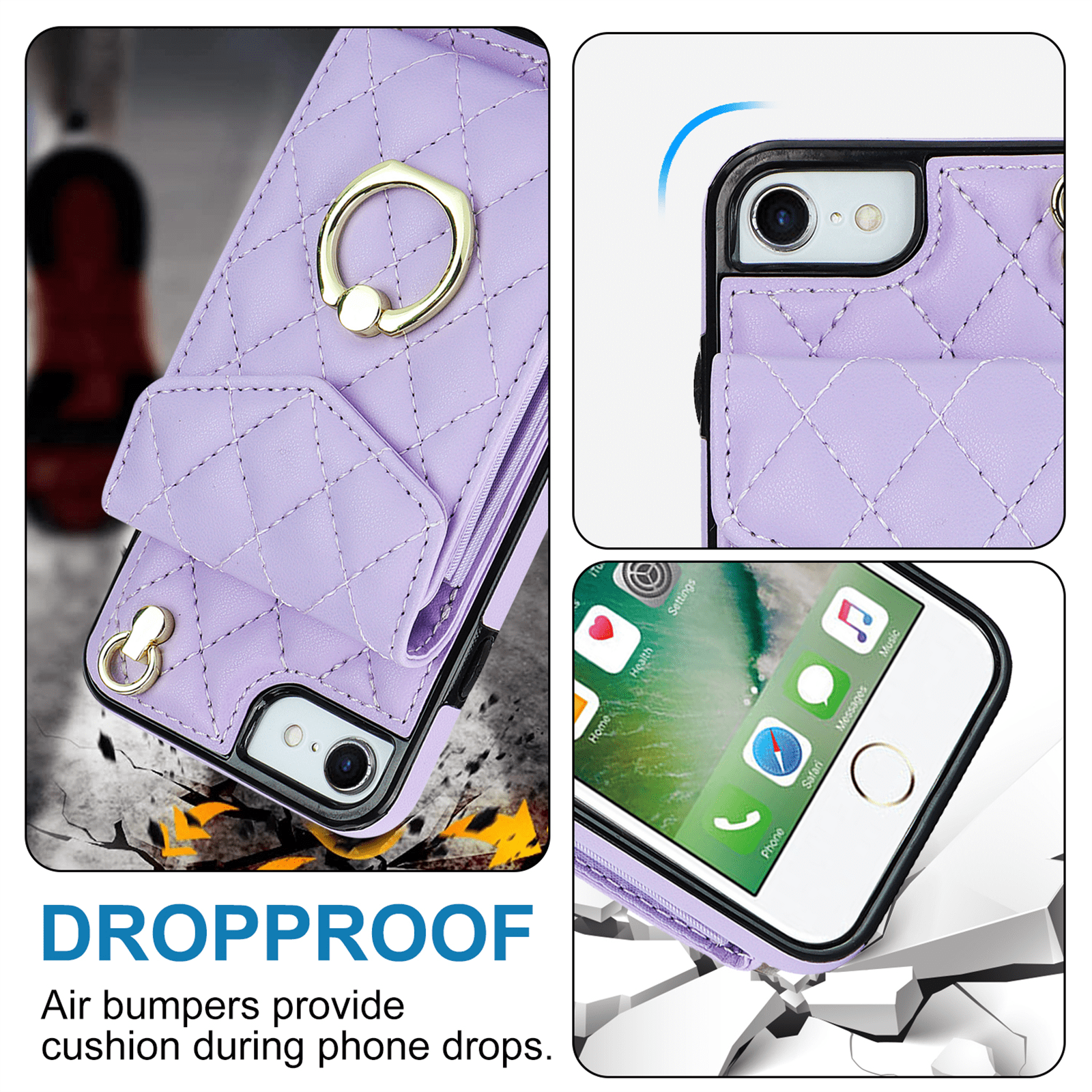Asuwish Wallet RFID Blocking PU Leather Cell Phone Case with Tempered Glass Screen Protector, Wrist Strap for iPhone 7/8, Purple