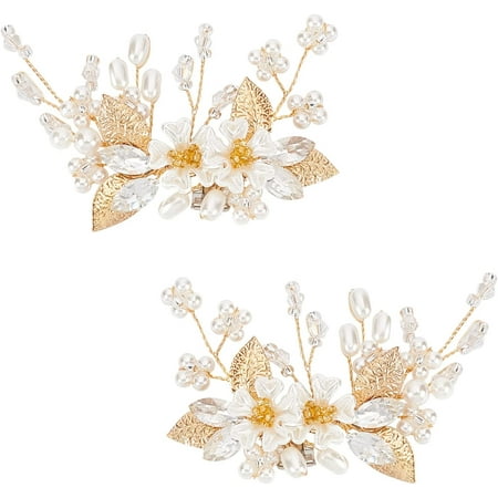2Pcs Simulated Pearl Beads Shoe Clips (3x2 Inch White Flower) DIY Bridal Floral Shoe Buckle Metal Shoe Decoration Accessories for Wedding Party Purse Belt Hardware DIY Craft