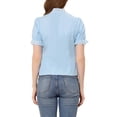 thumbnail image 3 of INSPIRE CHIC Women's Elegant Embroidered Tie Neck Cotton Button Down Blouse Shirts S Light Blue, 3 of 7
