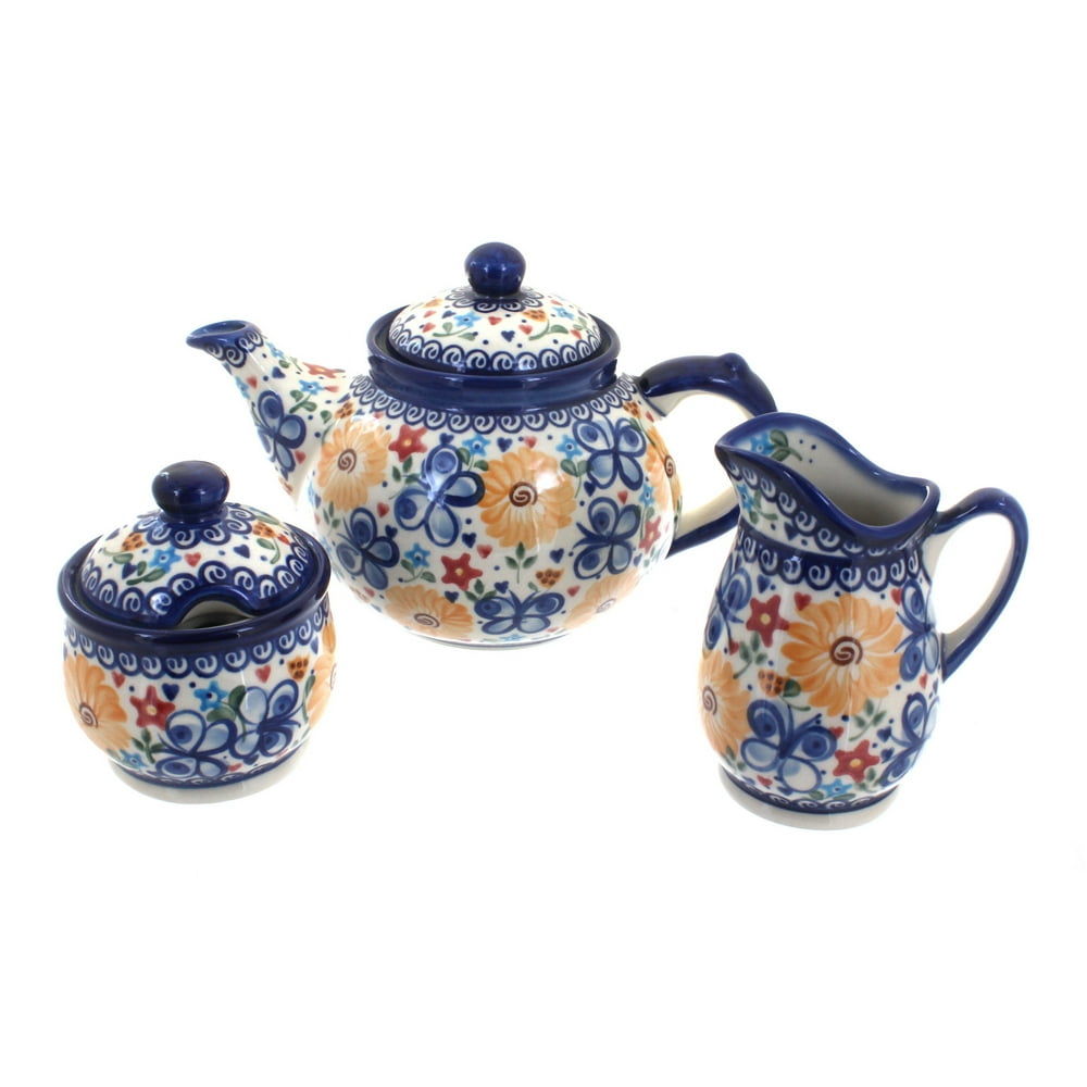 Polish Pottery Butterfly 3 Piece Tea Set