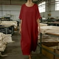 thumbnail image 5 of Horkkom Maxi Dress for Women Summer Short Sleeve Linen Dress Casual Loose Flowy Dresses Crew Neck Solid Color Long Dresses XXL, 5 of 6