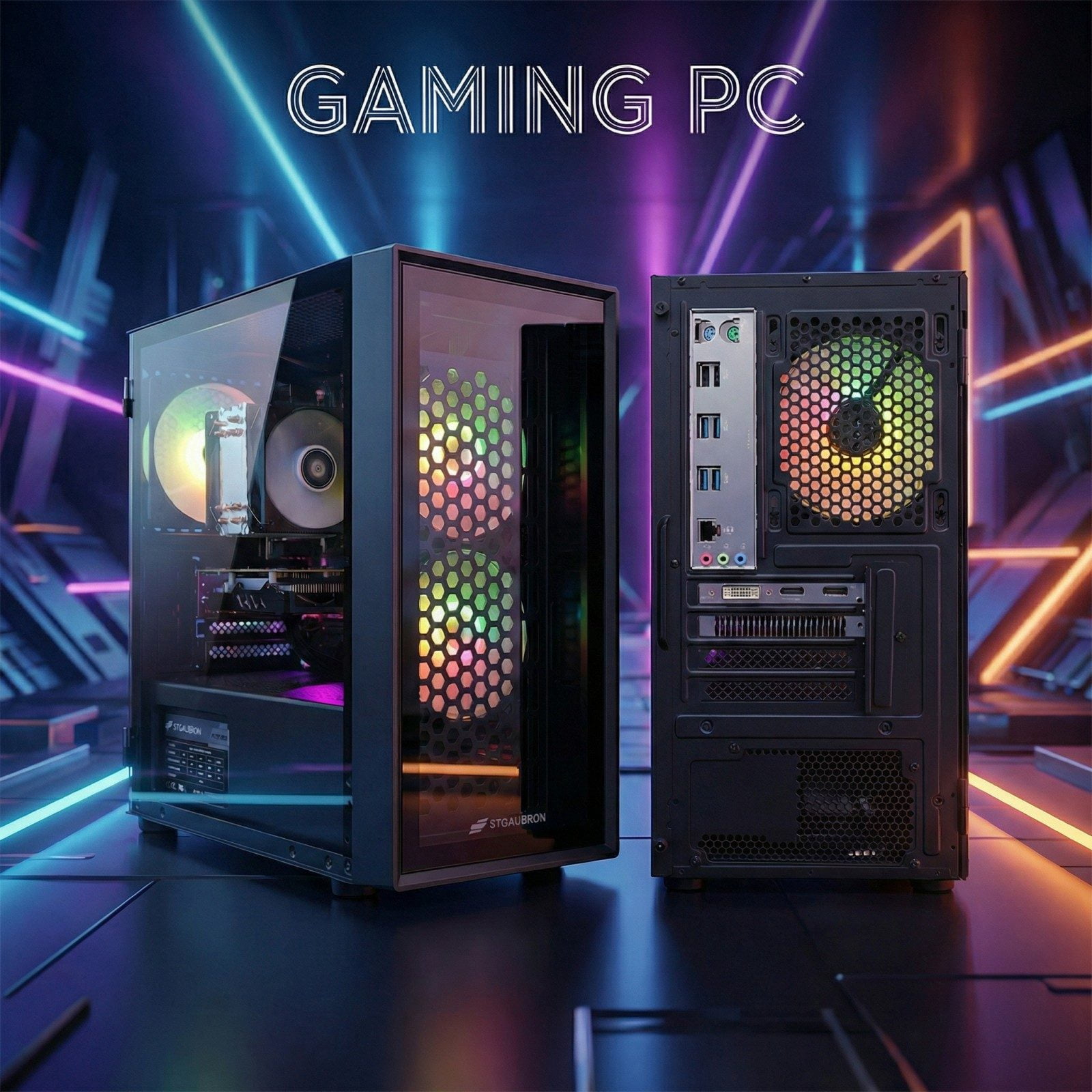 STGAubron Gaming PC Desktop, Intel i7 Xeon E5, RX 580 8G, 16GB RAM, 512G SSD, WiFi 6, BT 5.2, RGB Fan x3, Win 11 Home