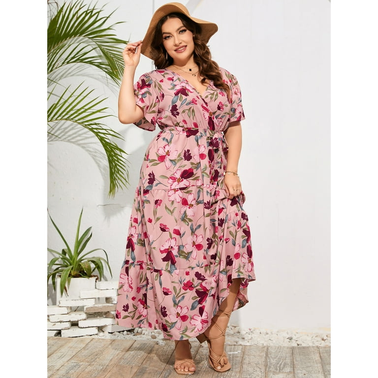 Gast Lente Lange Jurk Jurk Maat 46 Bruiloft Calvin Klein Plus Size Floral  Printed Fit And