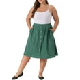 thumbnail image 2 of Agnes Orinda Plus Size Corduroy Midi Skirts for Women Elastic High Waist Button Front A-Line Skirt with Pockets 3X Green, 2 of 6