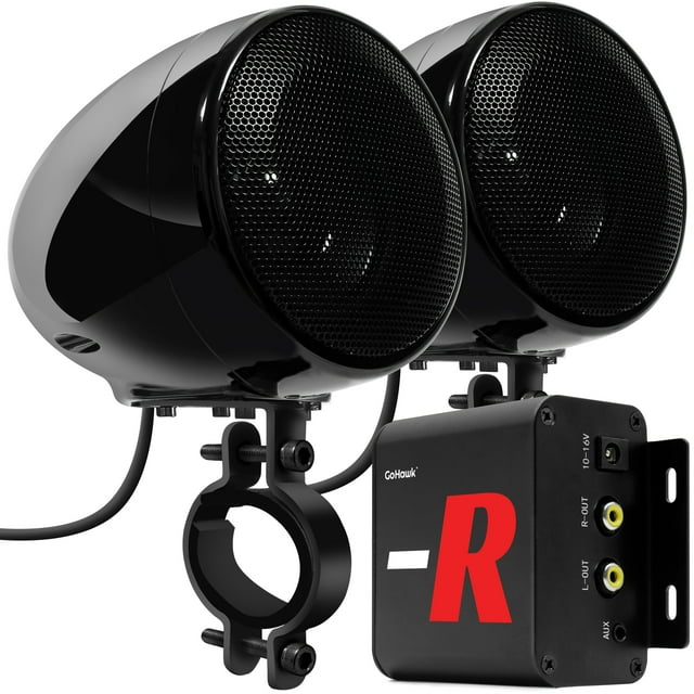 GoHawk TN4-R 4" Waterproof Motorcycle Bluetooth Speakers Stereo Amplifier Audio System Harley Touring Cruiser ATV 4-Wheeler FM Radio