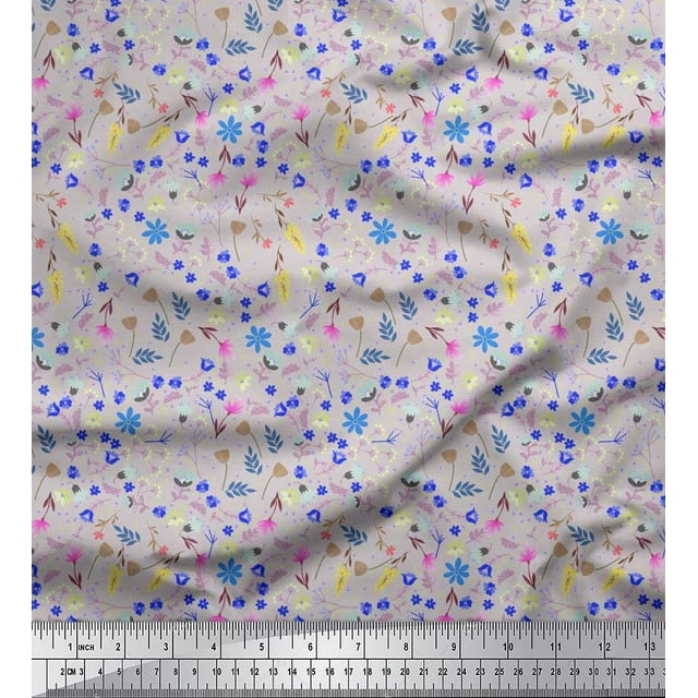 Soimoi Gray Georgette Viscose Fabric Leaves,Insect & Floral Artistic Decor Fabric Printed BTY 42 Inch Wide