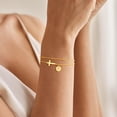 thumbnail image 4 of Turandoss Initial Cross Bracelets for Women 14K Gold Plated Dainty Layered Disc Pendant Letter A-Z Trendy Jewelry Baptism Religious Christian Gifts for Women Teen Girls, 4 of 9