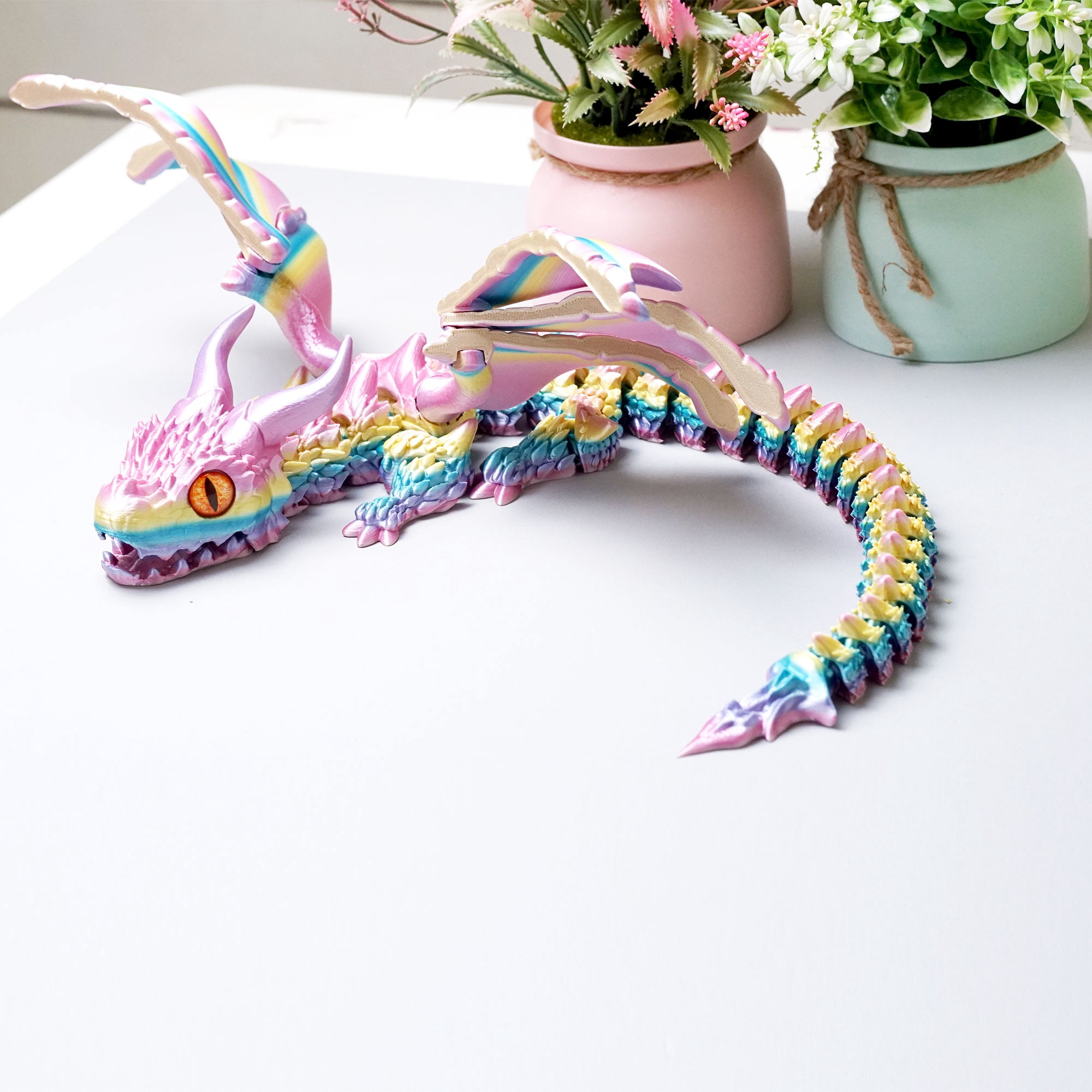 22inch 3D Printed Dragon with Wing,Flexible Joint Animal lacertid Figurines,Realistic Eyes, Home Office Decor,Fidget Toy for Adults Teens Boy Festival Gifts