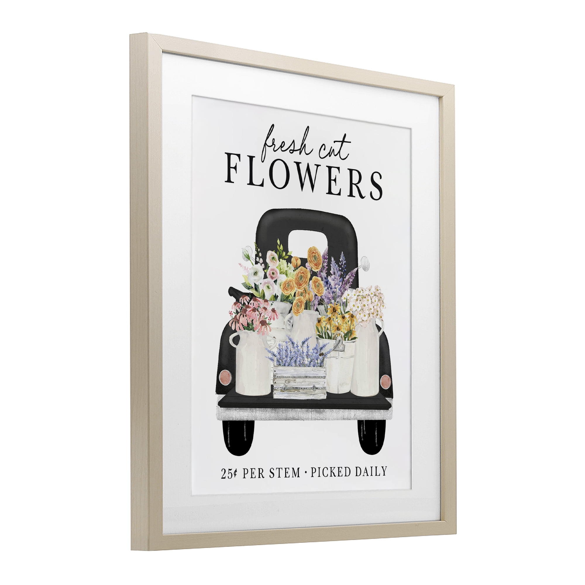 Fresh Flowers Picked Daily Birch Framed Print Under Glass, design by Lettered and Lined