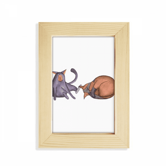 Miaoji Painting Watercolor Blue Cat Desktop Display Photo Frame Picture Art Painting 5x7 inch
