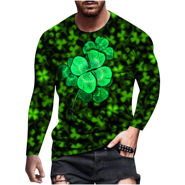Camiseta de todos los días unisex para hombre Camiseta informal de manga larga con estampado gráfico en 3D del día de San Patricio Pompotops oipoqjl6715
