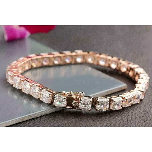 Women's Tennis Bracelet 9Ct Asscher Cut Natural Moissanite Diamond 14K Rose Gold Plated