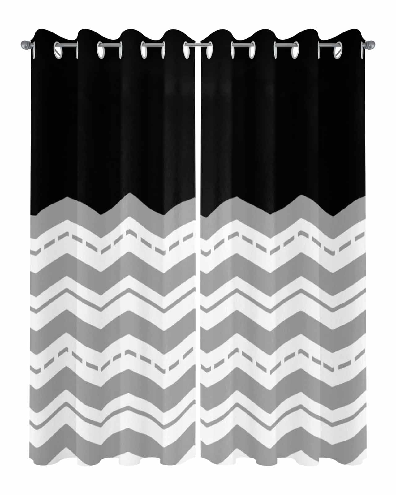 Black Grey Outdoor Curtains for Patio, Geometric Chevron Print Wavy Striped White Privacy Drapes Grommet Waterproof Outside Curtains for Porch/Cabana/Balcony 54"x 95", 2 Panel