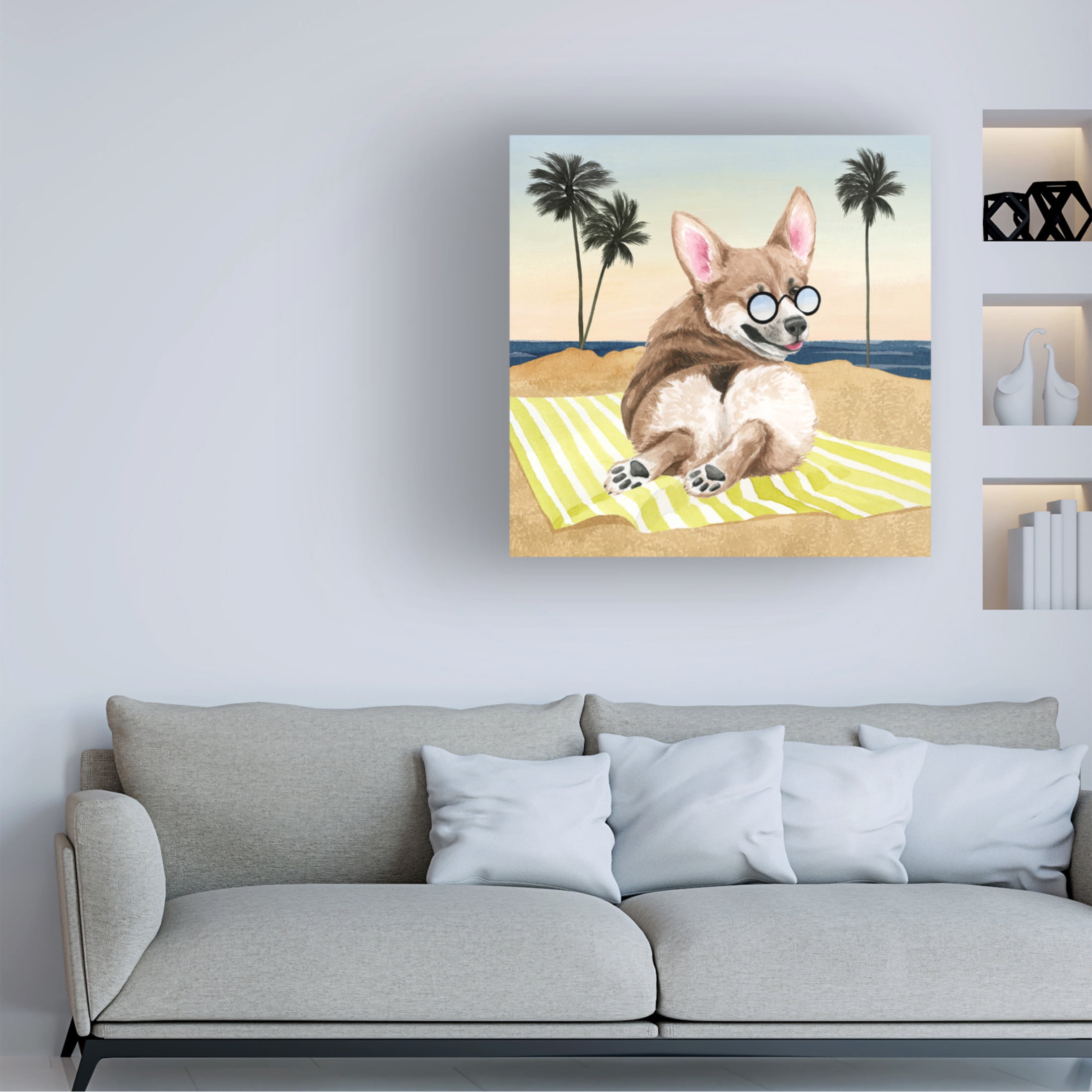 Canvas Wall Art - Grace Popp 'Sun Lovin' Pups II' Wall Art for Living Room, Bedroom, or Office Décor by Trademark Fine Art - 35 x 35 Inches
