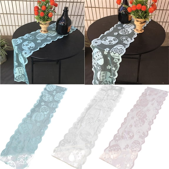 KOYPTL Lace Easter Table Runner, 72inch Long Easter Eggs Floral Table Runners Spring Holiday Decorative Tablecloth for Home Kitchen Dining Room Fireplace Mantel Bedroom Indoor Party Supplies (Blue)