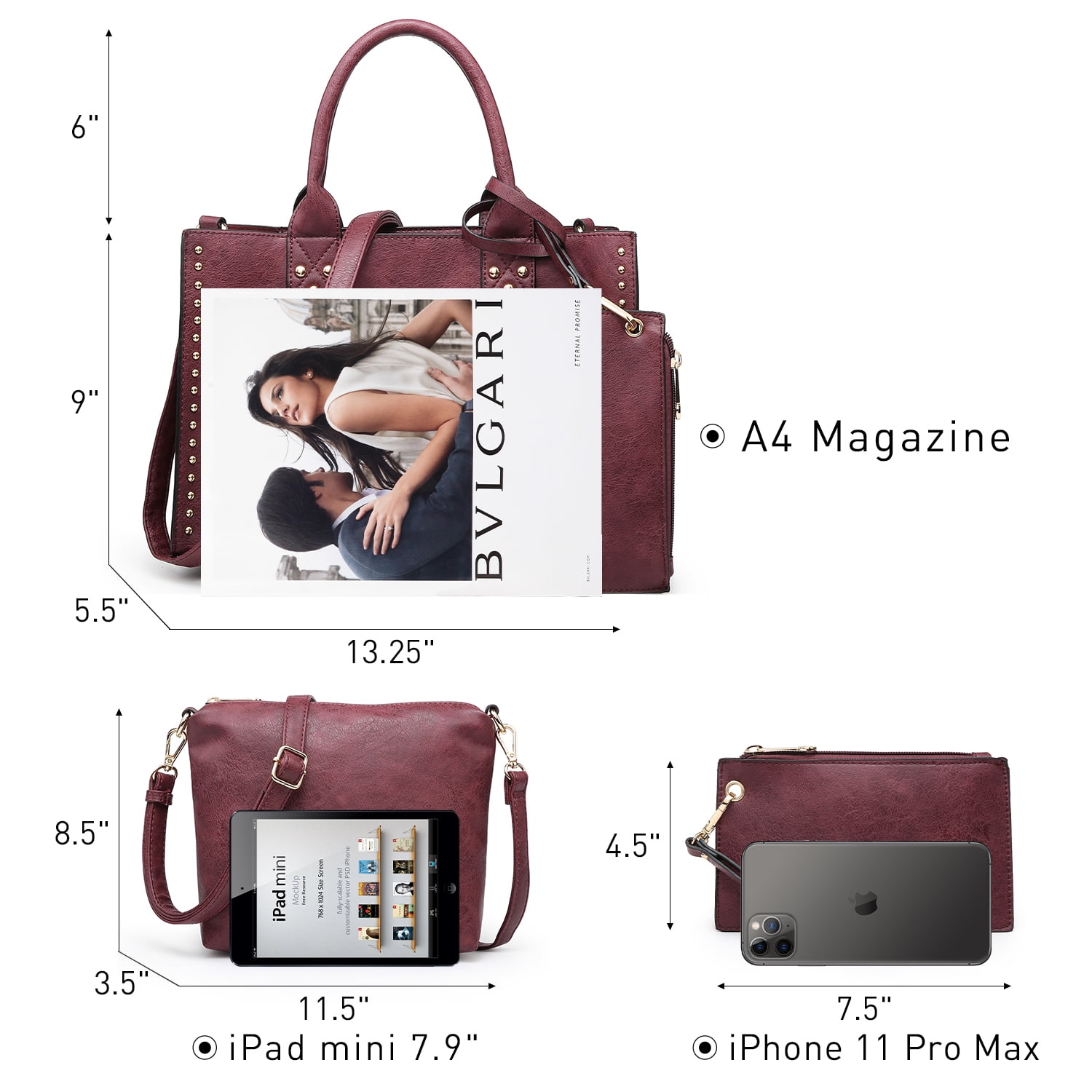 Women's 3Pcs Purse Handbag Shoulder Bag Tote Satchel Hobo Bag Briefcase Work Bag for Ladies