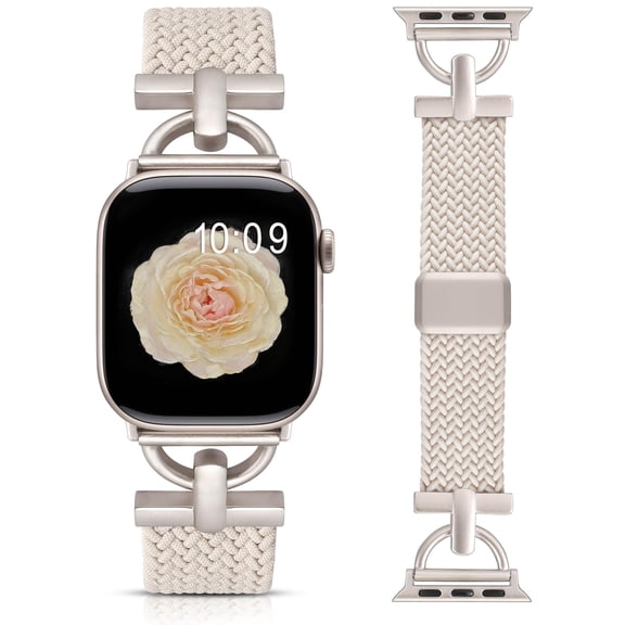 Wearlizer Braided Magnetic Compatible with Apple Watch Band for Women & Men, D-Shape Stretchy Elastic Nylon Strap, Fits 38/40/41/42/44/45/46/49mm, for iWatch Series 11 10 9 8 7 SE Ultra