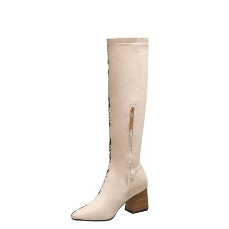 

Fesfesfes Tall Boots For Women New Square Toe Thick Heel Color Matching British Style Fashion High US:8.5(41)