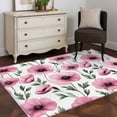 thumbnail image 3 of Pink Flowers 3x5 Area Rugs for Living Room, Poppy Watercolor Country Botanical Farmhouse Non Slip Floor Mat Washable Low-Profile Indoor Carpet for Bedroom, Dining Room, Bathroom, 3 of 9