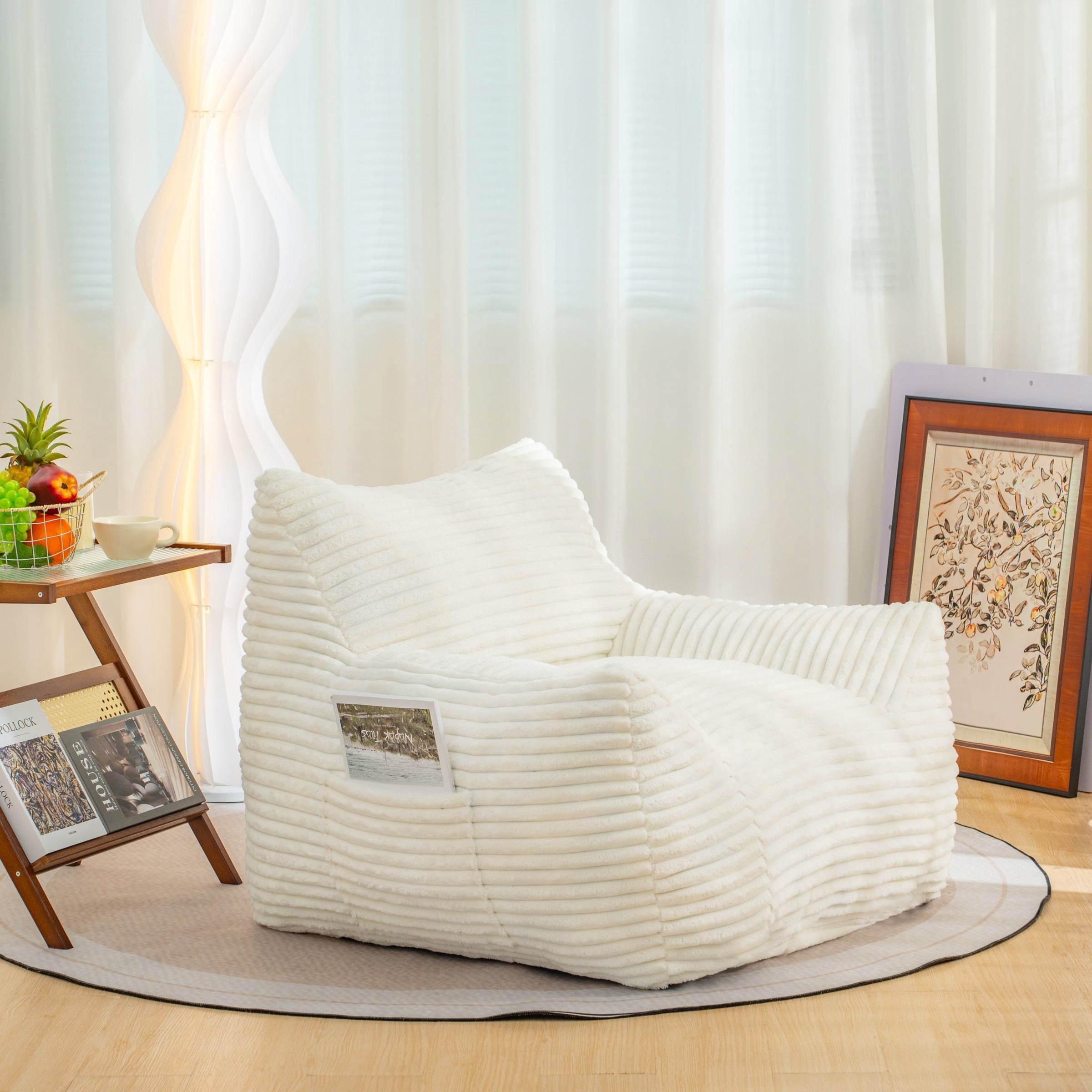 Oversized Bean Bag Chair for Adults with Armrests, Comfy Foam Lounge Sofa Chair for Living Room Bedroom Dorm, White