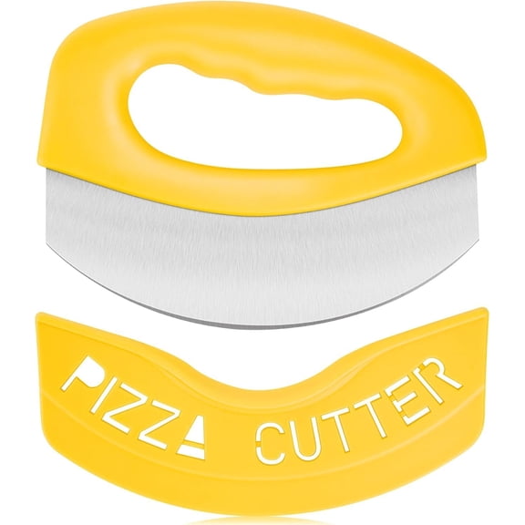 Homlyo Premium Pizza Cutter Food Chopper-Super Sharp Blade Stainless Steel Pizza Cutter Rocker Slicer with Protective Sheath Multi Function Pizza Knife Kitchen Tools,Dishwasher Safe (Yellow)