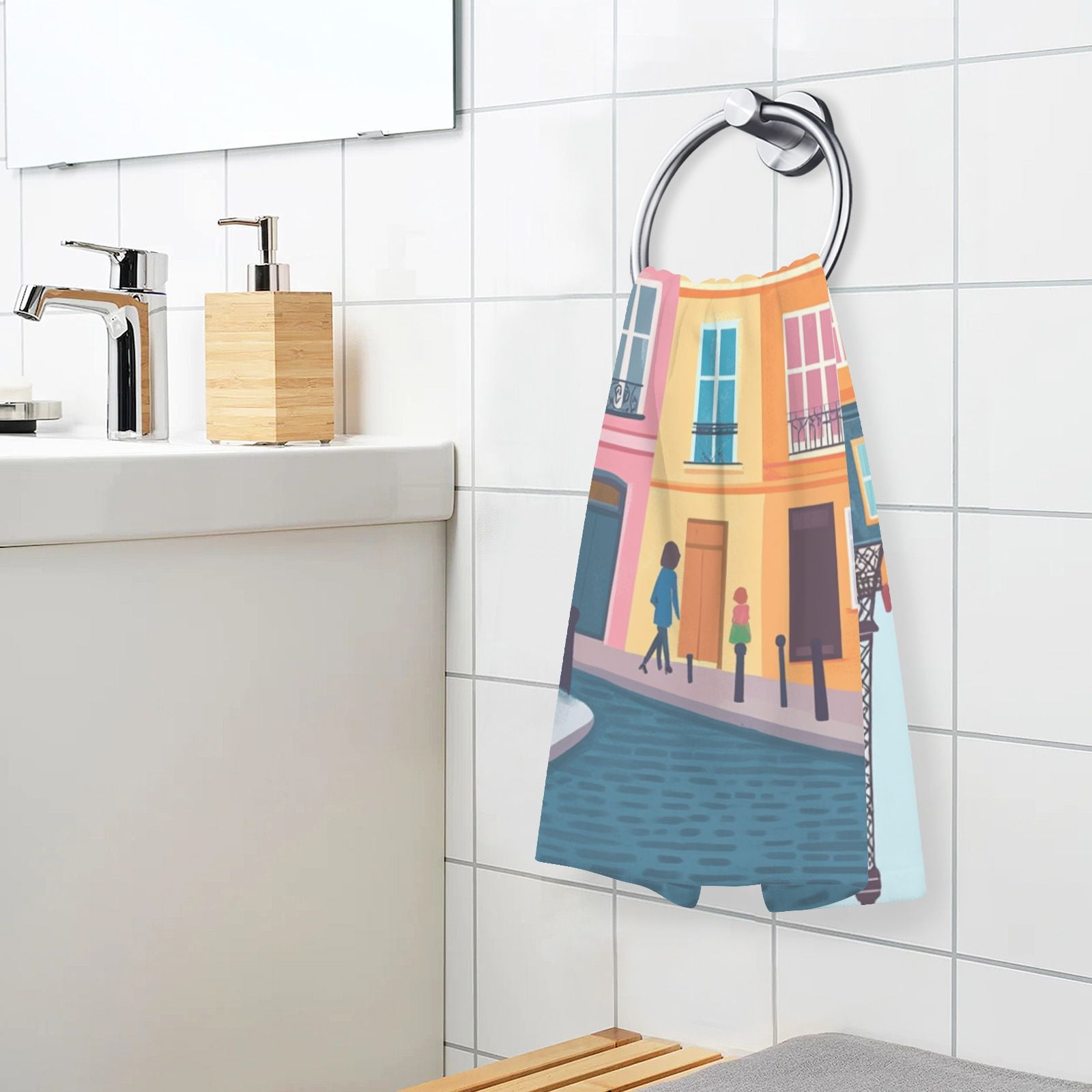 Houses Street Hand Towels Cotton Bath Towels Large Face Towels Absorbent for Bathroom 2 Packs