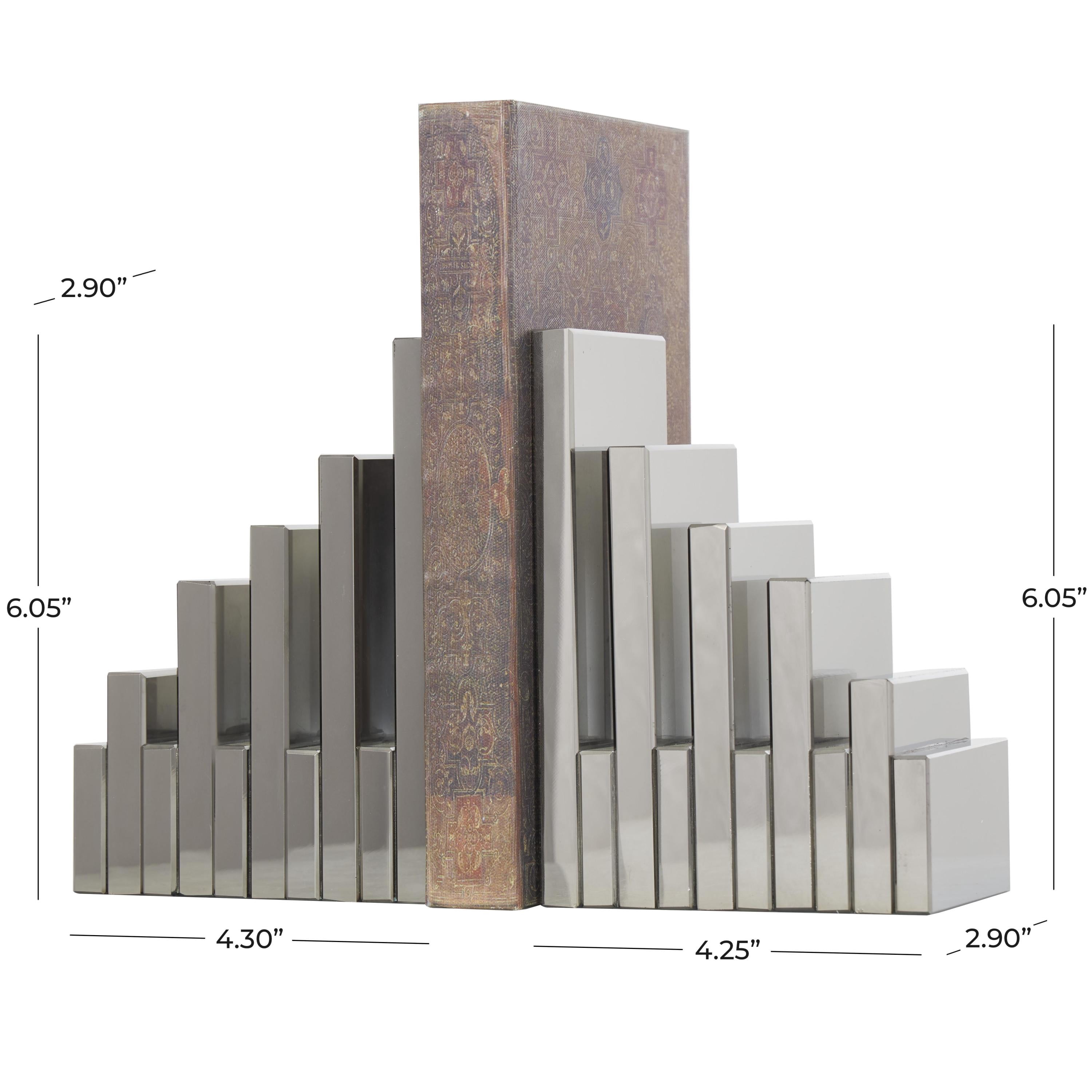 DecMode 4" Pyramid Geometric Silver Crystal Bookends (Set of 2)