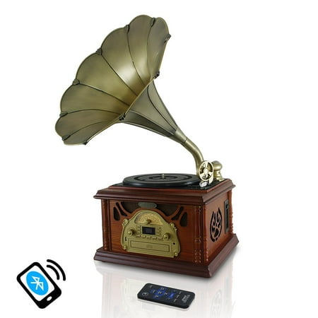 Pyle PTCDCS32BT - Retro Vintage Classic Style Bluetooth Turntable Phonograph Record Player, Vinyl-to-MP3 Recording, AM/FM Radio, CD & Cassette Tape