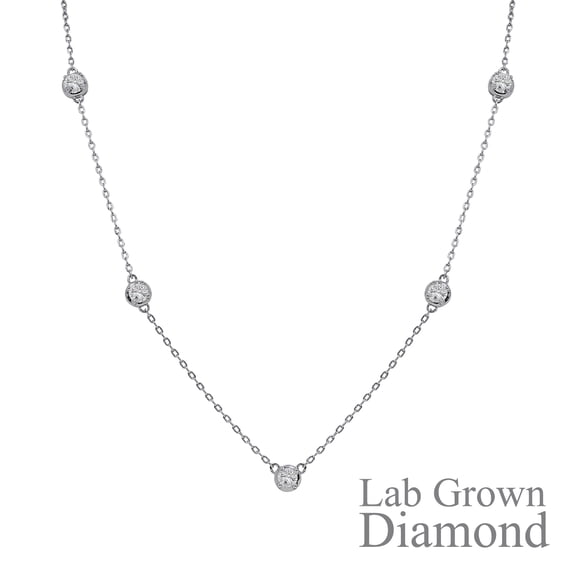 JeenMata 1 Carat Lab Grown Diamond Five Stone Bezel Station Necklace in 18K White Gold Plating for Women