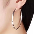 thumbnail image 5 of HOOUN Pure S999 Sterling Silver Hoop Women Carved Square Big Circle Earrings 35-60MM-40mm, 5 of 8