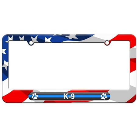 K9 License Plate - Thin Blue Line K-9 Unit Paw Prints, Police License Plate Tag Frame, Multiple Colors