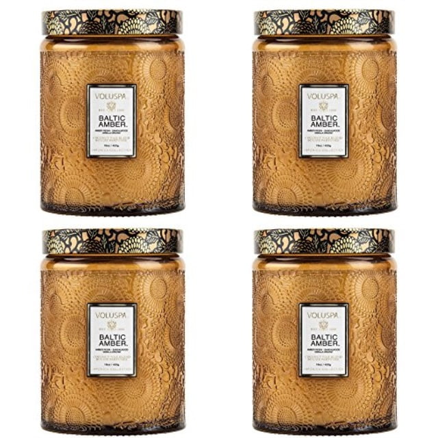 Voluspa Baltic Amber Large Embossed Glass Jar Candle 4 pack