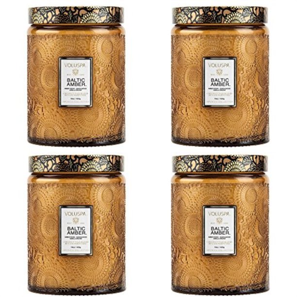 Voluspa Baltic Amber Large Embossed Glass Jar Candle 4 pack Walmart