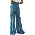 thumbnail image 2 of Liacowi Women Wide Leg Palazzo Pants Summer Loose Casual Beach Boho Floral Printed Bohemian Belted Pants Trousers, 2 of 3