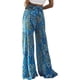 thumbnail image 2 of VISgogo - Pantalones palazzo con cinturón para mujer, pantalones de playa sueltos bohemios de cintura alta con estampado floral/a cuadros/cachemira VISgogo moda, 2 of 3