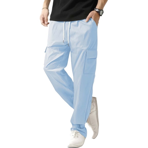 SOOMLON Cargo Pants for Men Big and Tall Pants Elastic Waist Drawstring Trousers with Pockets Cusual Breathable Pants