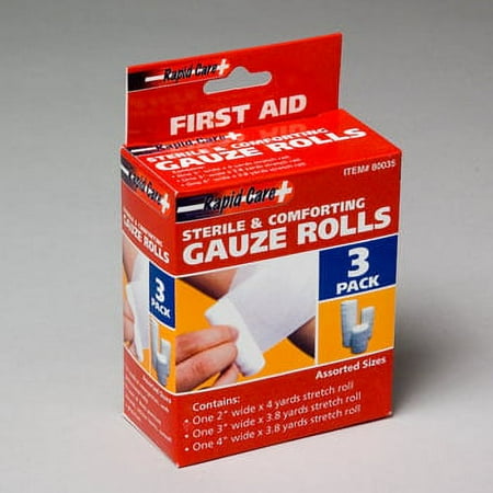 STERILE GAUZE ROLLS 3 PACK 2 INCH, 3 INCH AND 4 INCH WIDE, Case Pack of 36