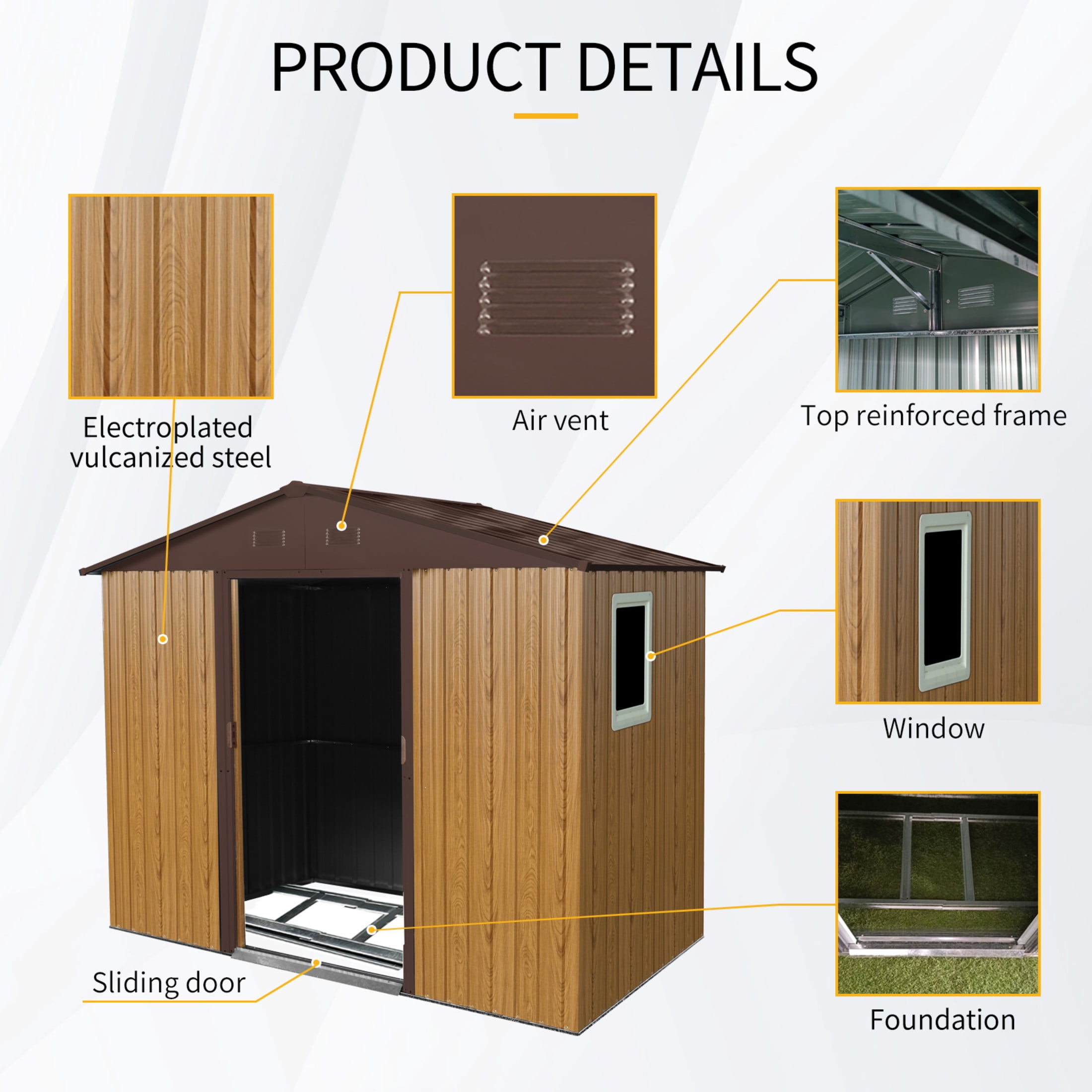 Noble House 8x4 FT Outdoor Metal Storage Shed with Window, Sloped Roof Utility Tool Organizer for Backyard & Patio, Coffee