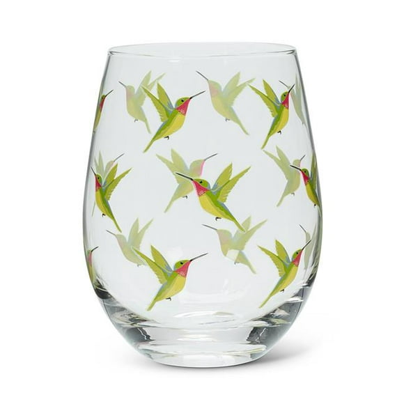 5 in. Hummingbird Stemless Wine Glass&#44; Clear & Green
