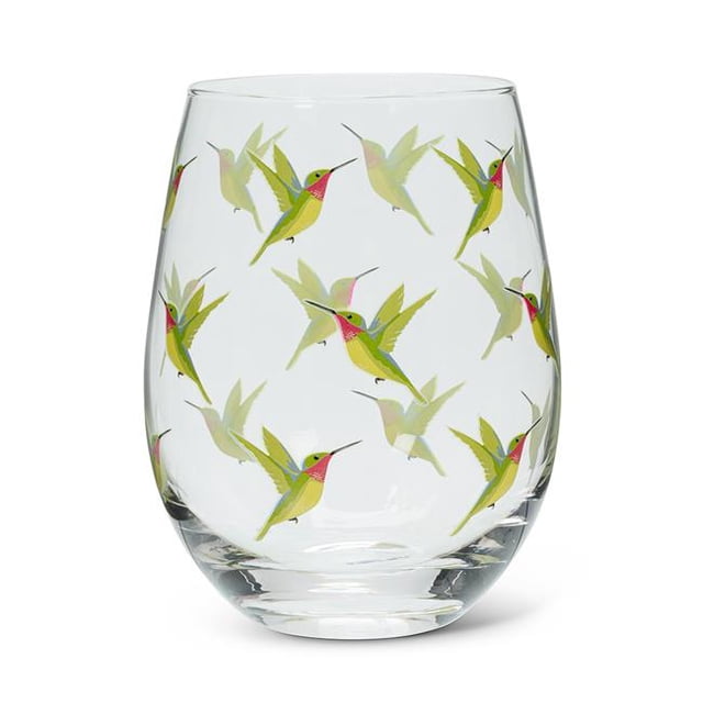 Abbott Collection AB-27-TWITTER-SG 5 in. Hummingbird Stemless Wine Glass, Clear & Green