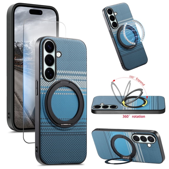 Rotating Stand Case for Samsung Galaxy A17 5G, Magnetic Cover Compatible Car Mount Stylish Gradient Color Phone Case for Galaxy A17 5G, Blue