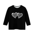 thumbnail image 4 of Girls Black 3/4 Sleeve Crewneck Top, Double Heart Print Relaxed Fit Polyester Spandex Casual Tee for Girls Ages 4-12 with Cold Shoulder Detail,Size 9-10T, 4 of 5