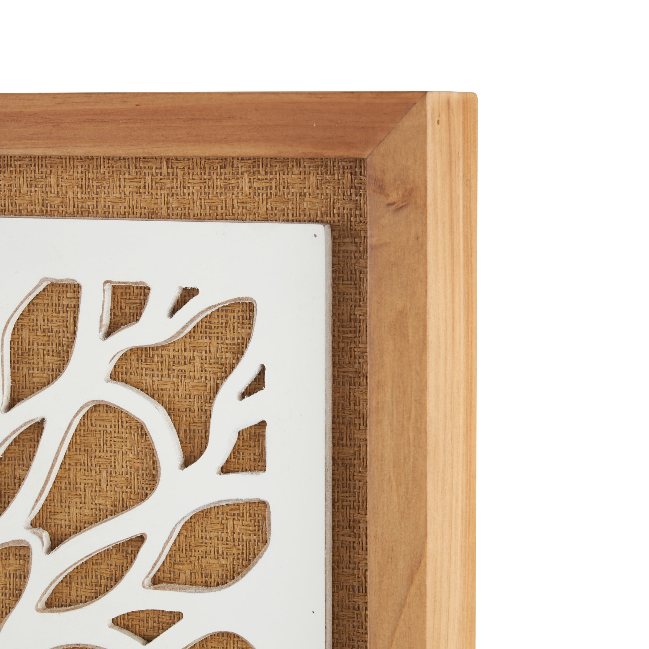 DecMode 32" Brown Wood Floral Wall Clock with White Cutout Board