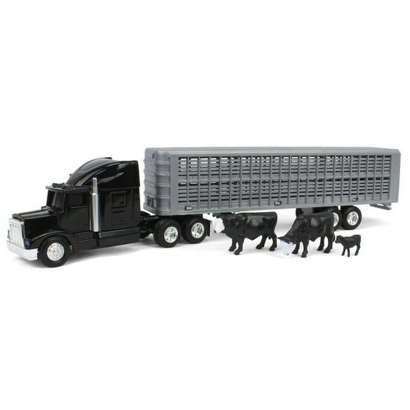 ERTL 1/64 Black Semi Truck with Cattle Trailer and Cattle 45967
