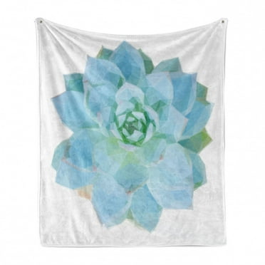 Agave Soft Flannel Fleece Throw Blanket, Polygonal Botanical Blossom with Pointy Petals on Plain Backdrop, Cozy Plush for Indoor and Outdoor Use, 50" x 60", White Pale Sky Blue, by Ambesonne