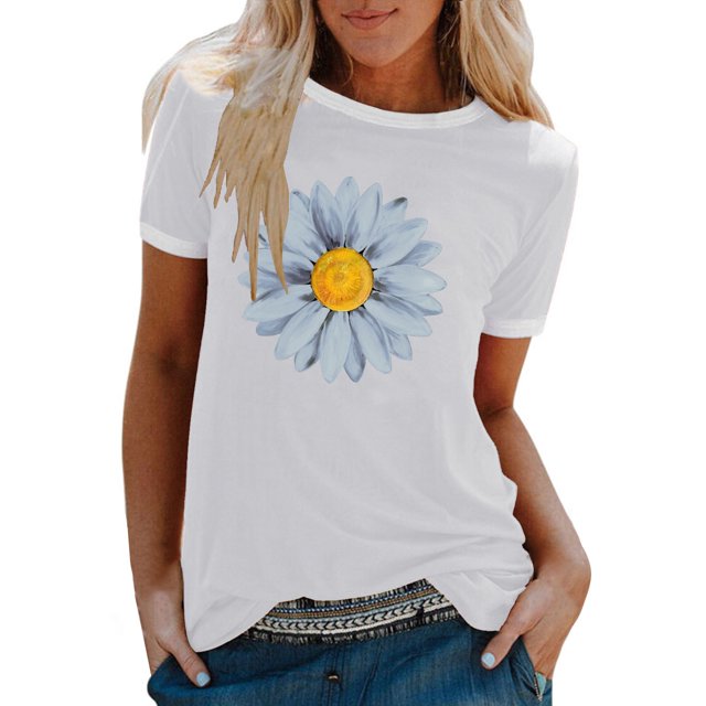 Pompotops T-shirt Mode Décontracté Imprimé Col Rond Manches Courtes Ample Blouse Pull